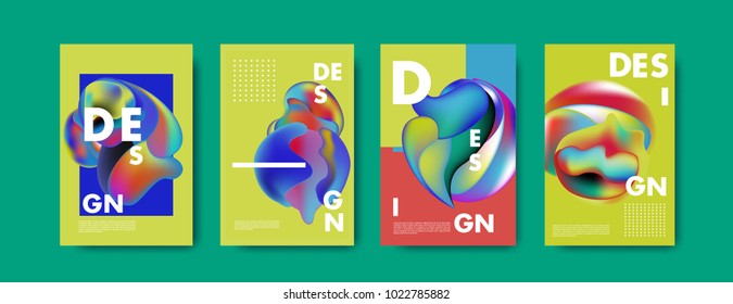 Abstract colorful liquid and curvy colors background for poster design. Blue, yellow, red, orange, pink and green. Vector banner poster template in Eps10.