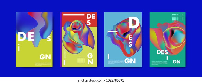Abstract colorful liquid and curvy colors background for poster design. Blue, yellow, red, orange, pink and green. Vector banner poster template in Eps10.