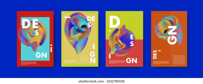 Abstract colorful liquid and curvy colors background for poster design. Blue, yellow, red, orange, pink and green. Vector banner poster template in Eps10.