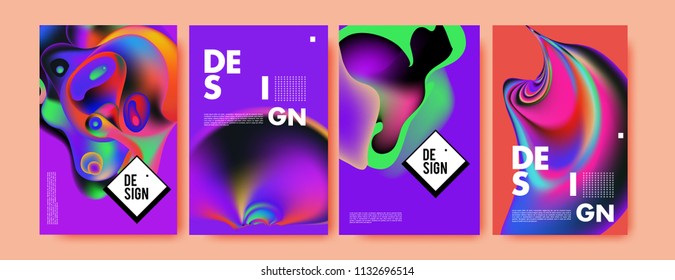 Abstract colorful liquid and curvy colors background for poster design. Blue, yellow, red, orange, pink and green. Vector banner poster template in Eps10.