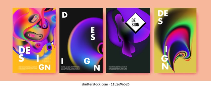 Abstract colorful liquid and curvy colors background for poster design. Blue, yellow, red, orange, pink and green. Vector banner poster template in Eps10.