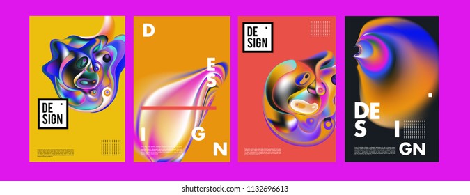 Abstract colorful liquid and curvy colors background for poster design. Blue, yellow, red, orange, pink and green. Vector banner poster template in Eps10.