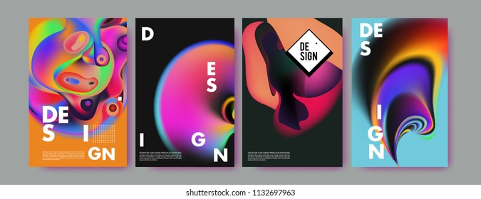 Abstract colorful liquid and curvy colors background for poster design. Blue, yellow, red, orange, pink and green. Vector banner poster template in Eps10.
