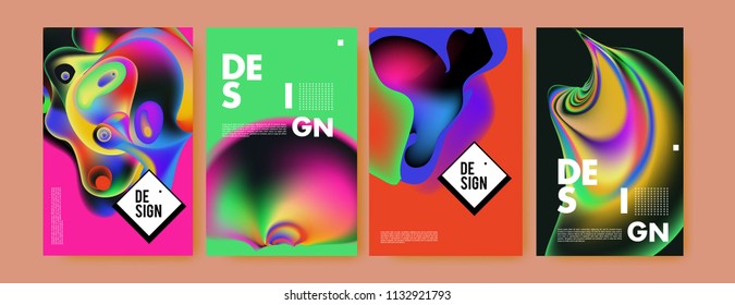Abstract colorful liquid and curvy colors background for poster design. Blue, yellow, red, orange, pink and green. Vector banner poster template in Eps10.