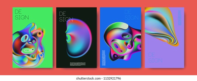 Abstract colorful liquid and curvy colors background for poster design. Blue, yellow, red, orange, pink and green. Vector banner poster template in Eps10.