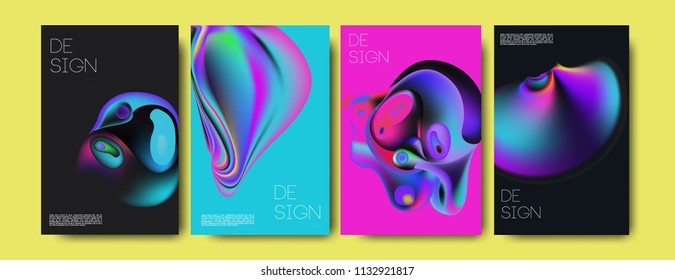 Abstract colorful liquid and curvy colors background for poster design. Blue, yellow, red, orange, pink and green. Vector banner poster template in Eps10.