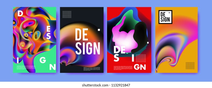 Abstract colorful liquid and curvy colors background for poster design. Blue, yellow, red, orange, pink and green. Vector banner poster template in Eps10.