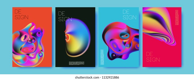 Abstract colorful liquid and curvy colors background for poster design. Blue, yellow, red, orange, pink and green. Vector banner poster template in Eps10.