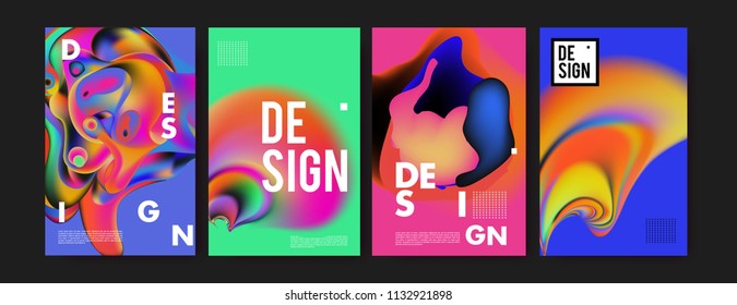 Abstract colorful liquid and curvy colors background for poster design. Blue, yellow, red, orange, pink and green. Vector banner poster template in Eps10.