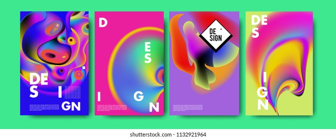 Abstract colorful liquid and curvy colors background for poster design. Blue, yellow, red, orange, pink and green. Vector banner poster template in Eps10.