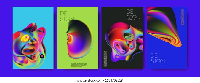 Abstract colorful liquid and curvy colors background for poster design. Blue, yellow, red, orange, pink and green. Vector banner poster template in Eps10.
