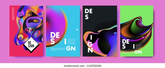 Abstract colorful liquid and curvy colors background for poster design. Blue, yellow, red, orange, pink and green. Vector banner poster template in Eps10.
