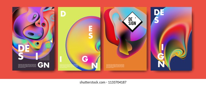 Abstract colorful liquid and curvy colors background for poster design. Blue, yellow, red, orange, pink and green. Vector banner poster template in Eps10.

