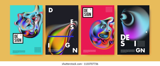 Abstract colorful liquid and curvy colors background for poster design. Blue, yellow, red, orange, pink and green. Vector banner poster template in Eps10.
