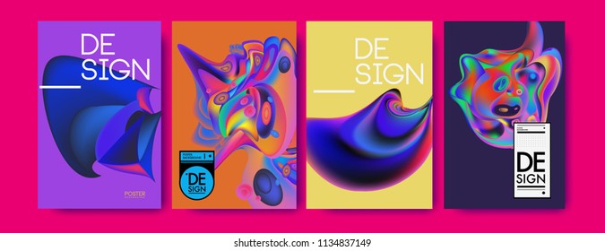 Abstract colorful liquid and curvy colors background for poster design. Blue, yellow, red, orange, pink and green. Vector banner poster template in Eps10.