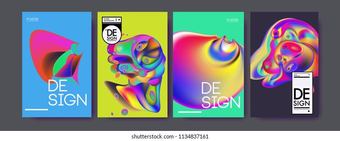 Abstract colorful liquid and curvy colors background for poster design. Blue, yellow, red, orange, pink and green. Vector banner poster template in Eps10.