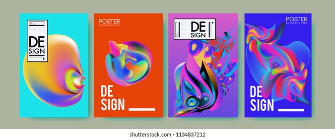 Abstract colorful liquid and curvy colors background for poster design. Blue, yellow, red, orange, pink and green. Vector banner poster template in Eps10.