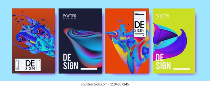 Abstract colorful liquid and curvy colors background for poster design. Blue, yellow, red, orange, pink and green. Vector banner poster template in Eps10.