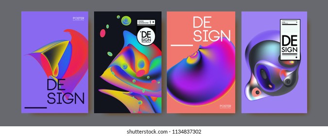 Abstract colorful liquid and curvy colors background for poster design. Blue, yellow, red, orange, pink and green. Vector banner poster template in Eps10.