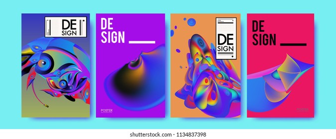 Abstract colorful liquid and curvy colors background for poster design. Blue, yellow, red, orange, pink and green. Vector banner poster template in Eps10.