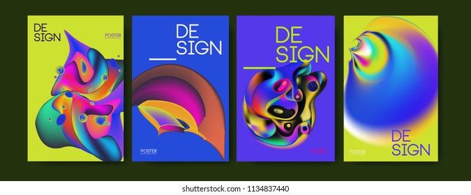 Abstract colorful liquid and curvy colors background for poster design. Blue, yellow, red, orange, pink and green. Vector banner poster template in Eps10.