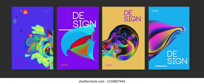 Abstract colorful liquid and curvy colors background for poster design. Blue, yellow, red, orange, pink and green. Vector banner poster template in Eps10.