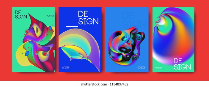 Abstract colorful liquid and curvy colors background for poster design. Blue, yellow, red, orange, pink and green. Vector banner poster template in Eps10.