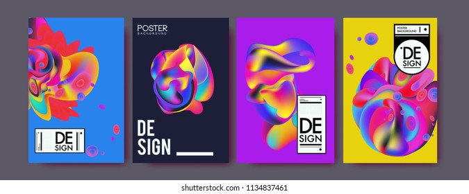 Abstract colorful liquid and curvy colors background for poster design. Blue, yellow, red, orange, pink and green. Vector banner poster template in Eps10.