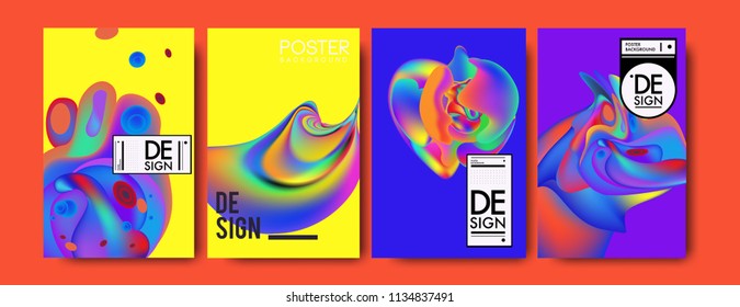 Abstract colorful liquid and curvy colors background for poster design. Blue, yellow, red, orange, pink and green. Vector banner poster template in Eps10.