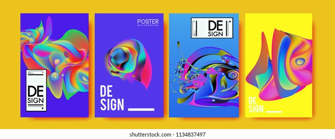 Abstract colorful liquid and curvy colors background for poster design. Blue, yellow, red, orange, pink and green. Vector banner poster template in Eps10.