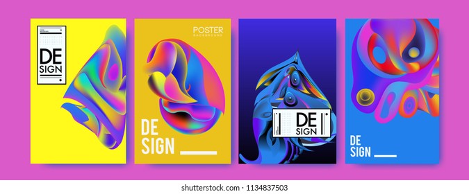 Abstract colorful liquid and curvy colors background for poster design. Blue, yellow, red, orange, pink and green. Vector banner poster template in Eps10.