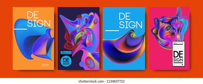 Abstract colorful liquid and curvy colors background for poster design. Blue, yellow, red, orange, pink and green. Vector banner poster template in Eps10.