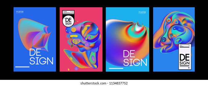 Abstract colorful liquid and curvy colors background for poster design. Blue, yellow, red, orange, pink and green. Vector banner poster template in Eps10.