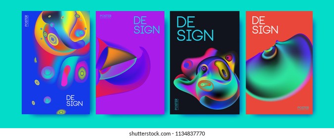Abstract colorful liquid and curvy colors background for poster design. Blue, yellow, red, orange, pink and green. Vector banner poster template in Eps10.