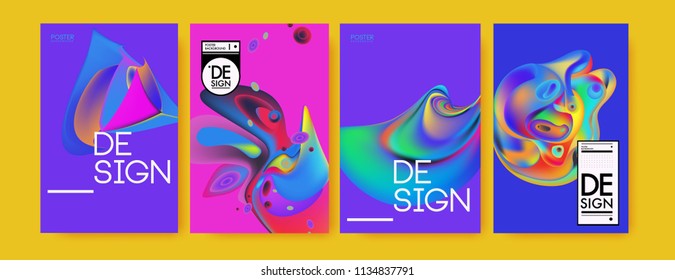Abstract colorful liquid and curvy colors background for poster design. Blue, yellow, red, orange, pink and green. Vector banner poster template in Eps10.