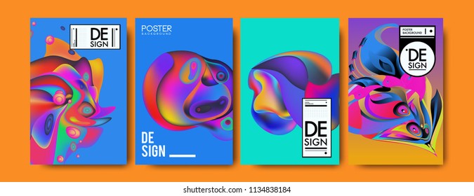 Abstract colorful liquid and curvy colors background for poster design. Blue, yellow, red, orange, pink and green. Vector banner poster template in Eps10.