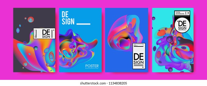 Abstract colorful liquid and curvy colors background for poster design. Blue, yellow, red, orange, pink and green. Vector banner poster template in Eps10.