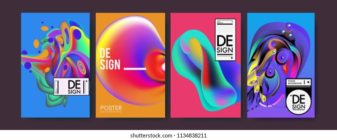 Abstract colorful liquid and curvy colors background for poster design. Blue, yellow, red, orange, pink and green. Vector banner poster template in Eps10.