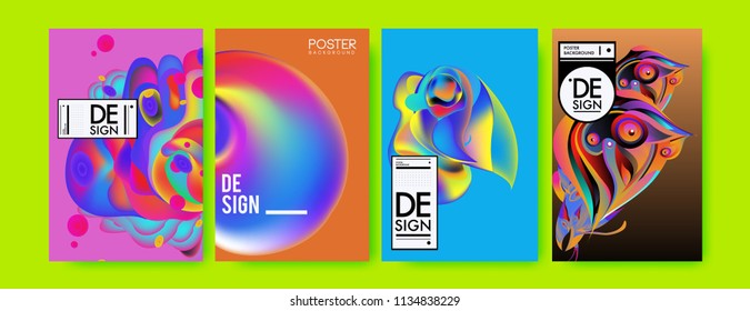 Abstract colorful liquid and curvy colors background for poster design. Blue, yellow, red, orange, pink and green. Vector banner poster template in Eps10.