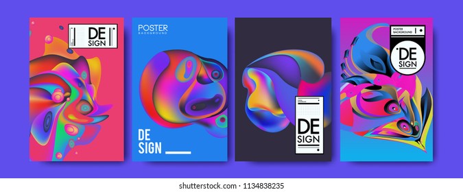 Abstract colorful liquid and curvy colors background for poster design. Blue, yellow, red, orange, pink and green. Vector banner poster template in Eps10.