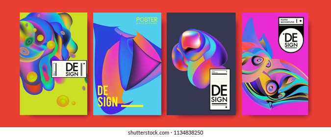 Abstract colorful liquid and curvy colors background for poster design. Blue, yellow, red, orange, pink and green. Vector banner poster template in Eps10.
