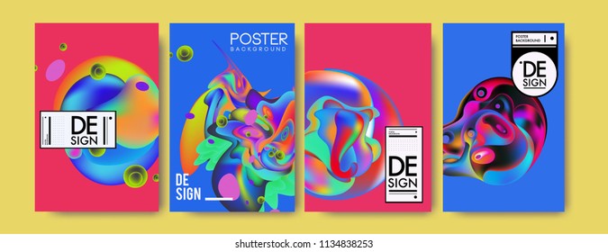 Abstract colorful liquid and curvy colors background for poster design. Blue, yellow, red, orange, pink and green. Vector banner poster template in Eps10.