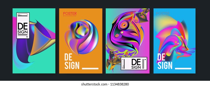 Abstract colorful liquid and curvy colors background for poster design. Blue, yellow, red, orange, pink and green. Vector banner poster template in Eps10.