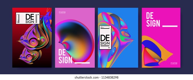 Abstract colorful liquid and curvy colors background for poster design. Blue, yellow, red, orange, pink and green. Vector banner poster template in Eps10.