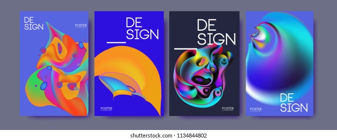 Abstract colorful liquid and curvy colors background for poster design. Blue, yellow, red, orange, pink and green. Vector banner poster template in Eps10.