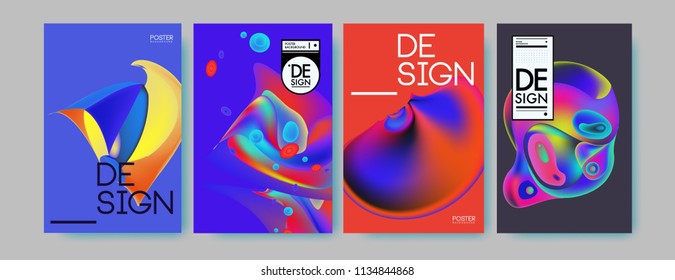Abstract colorful liquid and curvy colors background for poster design. Blue, yellow, red, orange, pink and green. Vector banner poster template in Eps10.