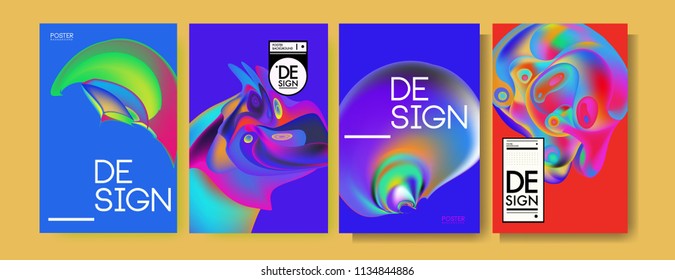 Abstract colorful liquid and curvy colors background for poster design. Blue, yellow, red, orange, pink and green. Vector banner poster template in Eps10.