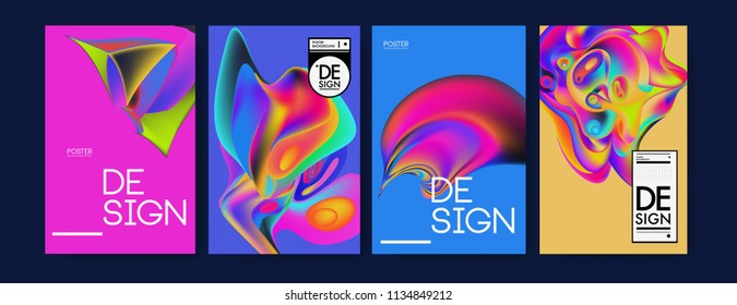 Abstract colorful liquid and curvy colors background for poster design. Blue, yellow, red, orange, pink and green. Vector banner poster template in Eps10.