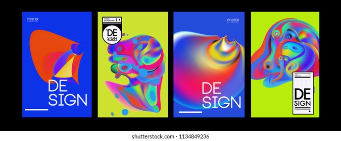 Abstract colorful liquid and curvy colors background for poster design. Blue, yellow, red, orange, pink and green. Vector banner poster template in Eps10.