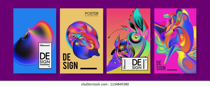 Abstract colorful liquid and curvy colors background for poster design. Blue, yellow, red, orange, pink and green. Vector banner poster template in Eps10.